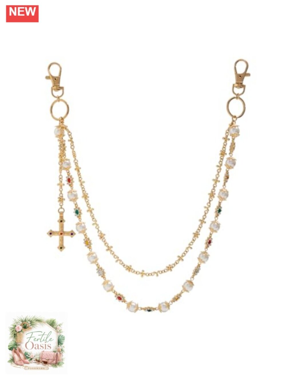 Layered Wallet Chain Pants Chain Rhinestone Flower Pearl Jean Pocket Chain